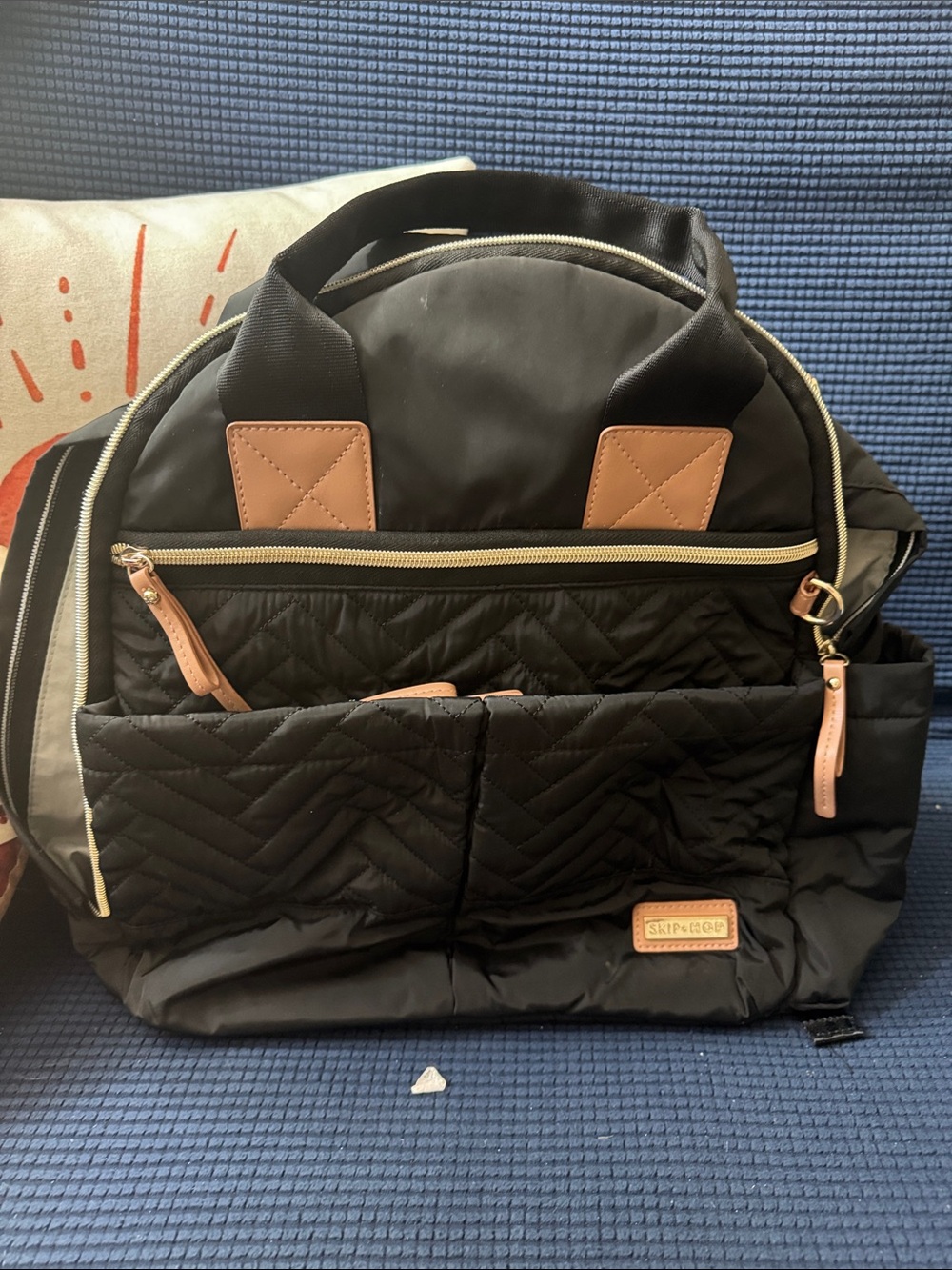Skip Hop Black Quilted Tote with Tan Accents
